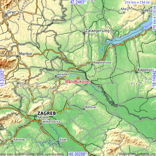 Topographic map of Mali Bukovec