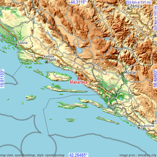 Topographic map of Makarska