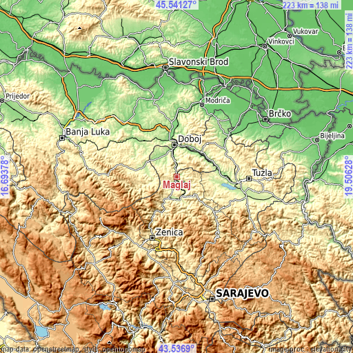 Topographic map of Maglaj