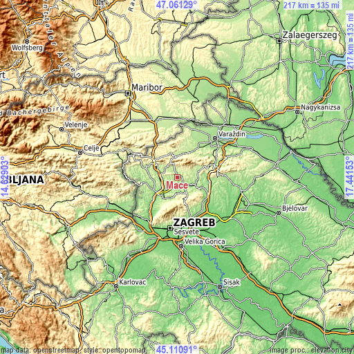 Topographic map of Mače