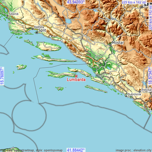 Topographic map of Lumbarda