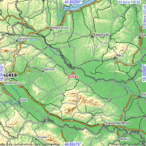 Topographic map of Lukač