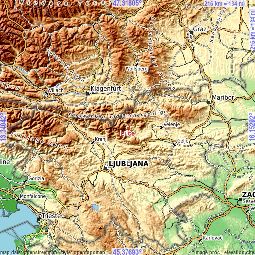 Topographic map of Luče