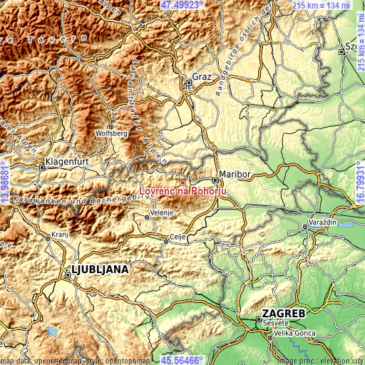 Topographic map of Lovrenc na Pohorju