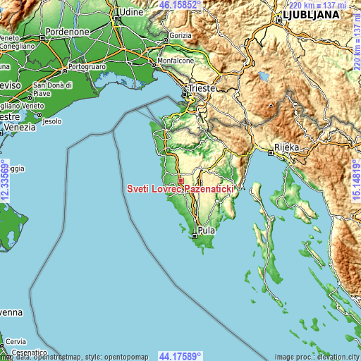 Topographic map of Sveti Lovreč Pazenatički