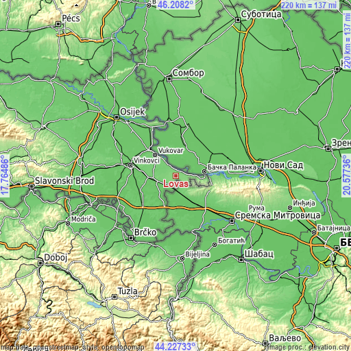 Topographic map of Lovas