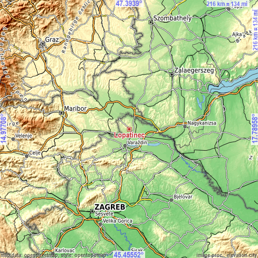 Topographic map of Lopatinec