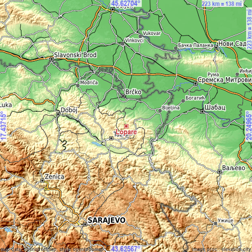 Topographic map of Lopare