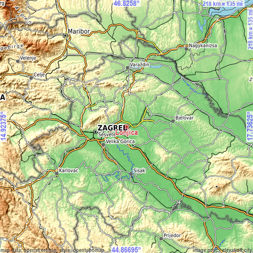 Topographic map of Lonjica