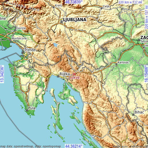 Topographic map of Lokve