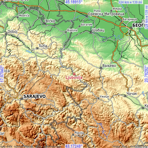 Topographic map of Ljubovija