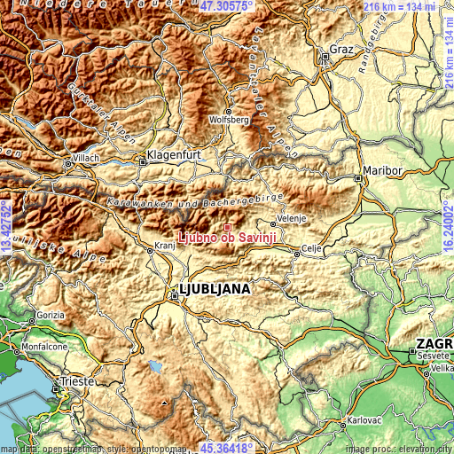Topographic map of Ljubno ob Savinji