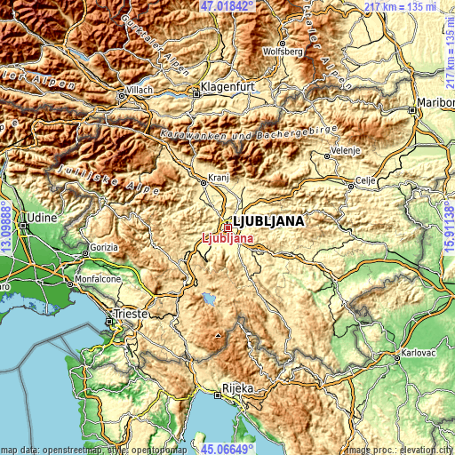 Topographic map of Ljubljana