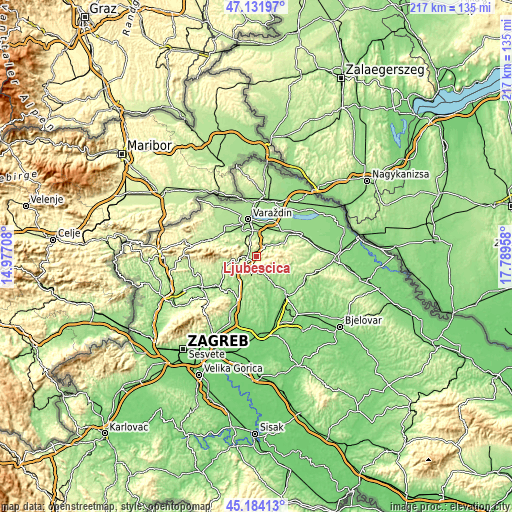 Topographic map of Ljubešćica