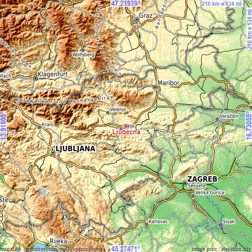 Topographic map of Ljubečna