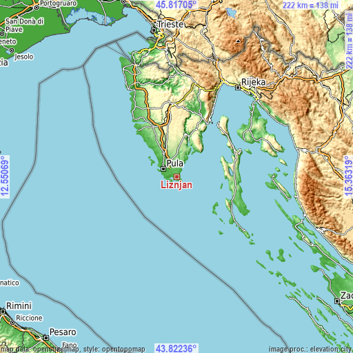 Topographic map of Ližnjan