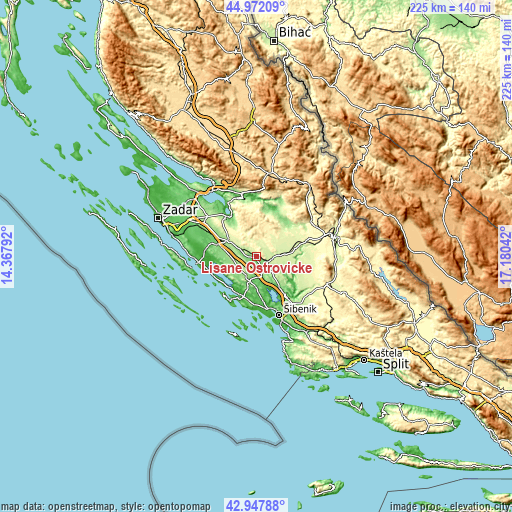 Topographic map of Lišane Ostrovičke