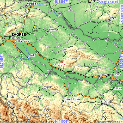 Topographic map of Lipik