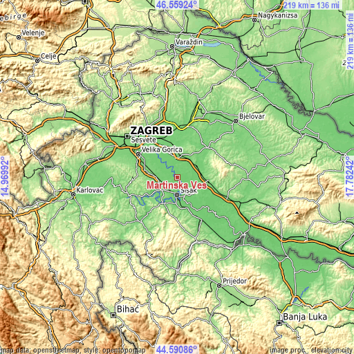 Topographic map of Martinska Ves