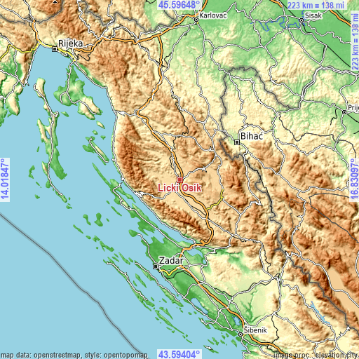 Topographic map of Lički Osik