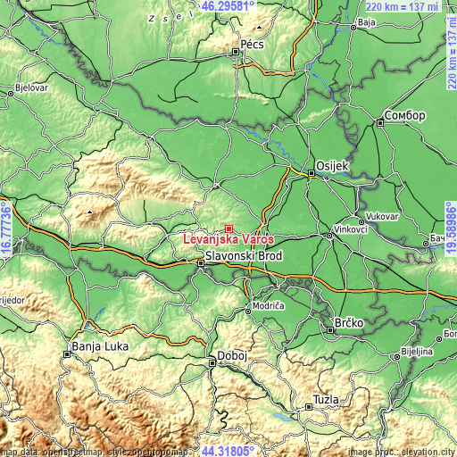 Topographic map of Levanjska Varoš