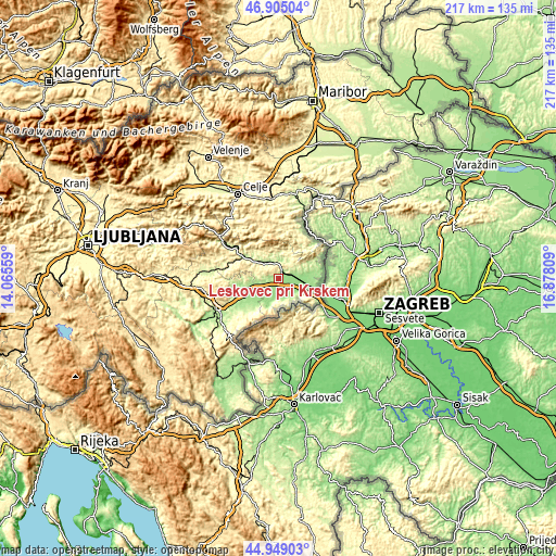 Topographic map of Leskovec pri Krškem