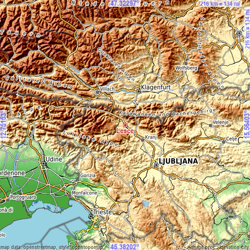 Topographic map of Lesce