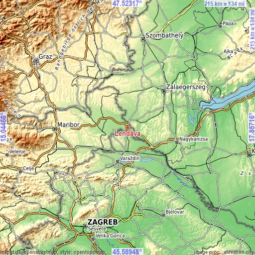 Topographic map of Lendava