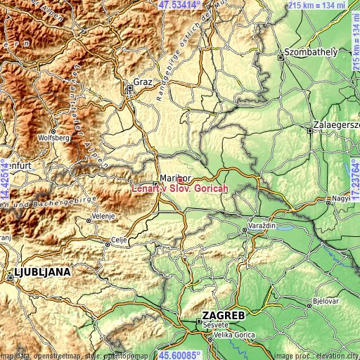 Topographic map of Lenart v Slov. Goricah