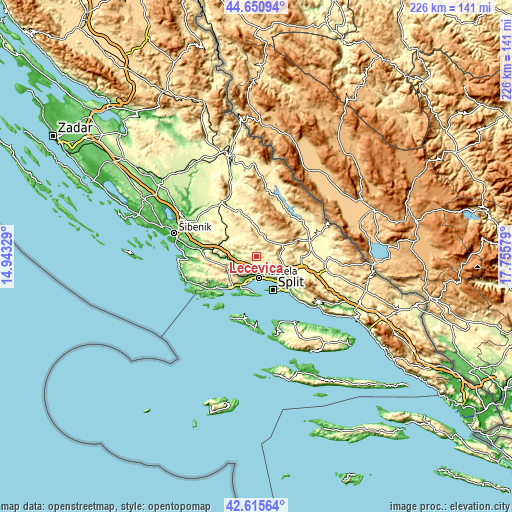 Topographic map of Lećevica