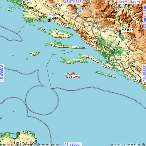 Topographic map of Lastovo