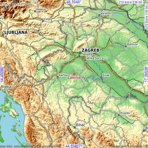 Topographic map of Lasinja