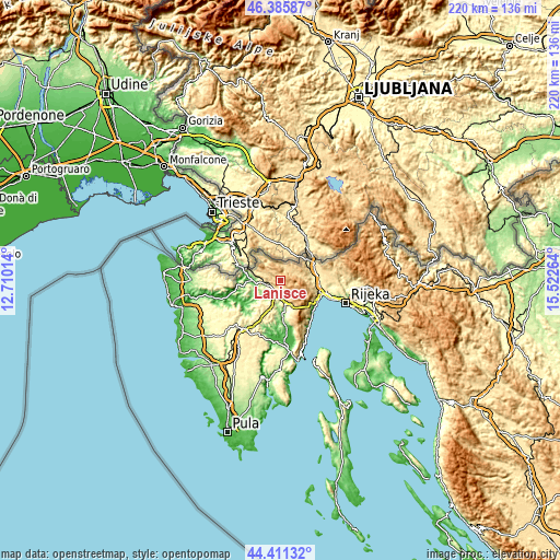 Topographic map of Lanišće