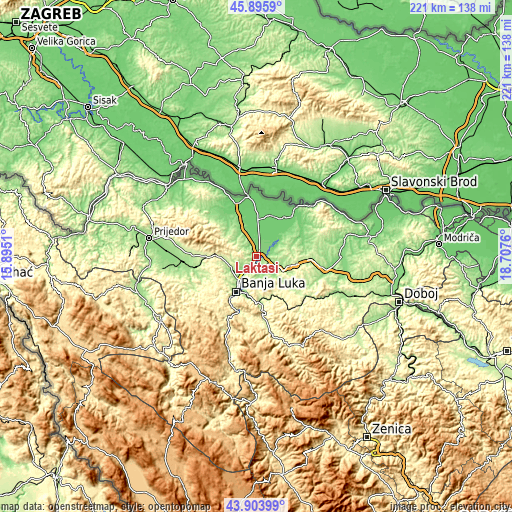 Topographic map of Laktaši