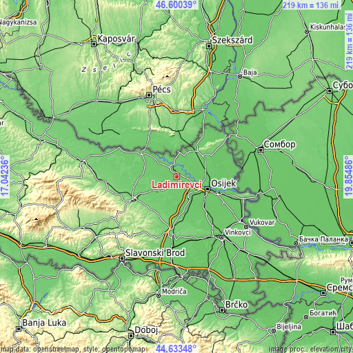Topographic map of Ladimirevci