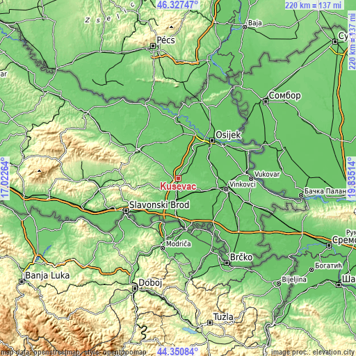 Topographic map of Kuševac