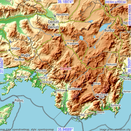 Topographic map of Çameli