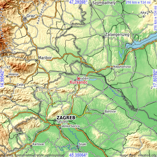 Topographic map of Kuršanec