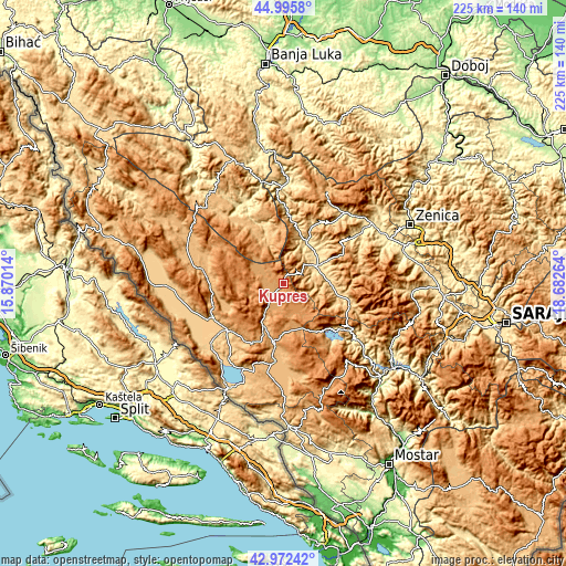 Topographic map of Kupres