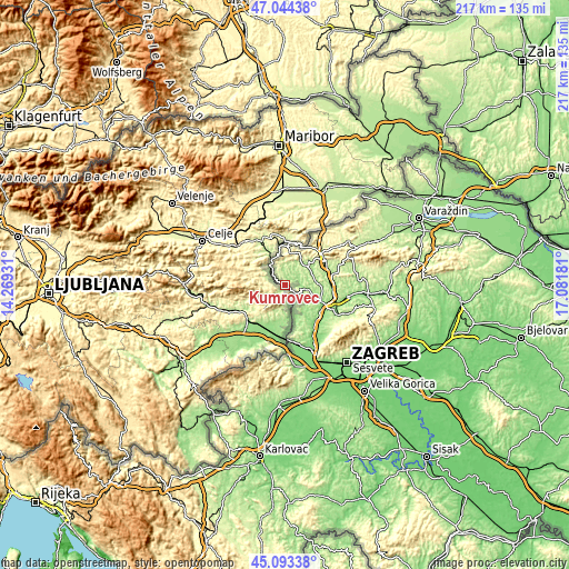 Topographic map of Kumrovec