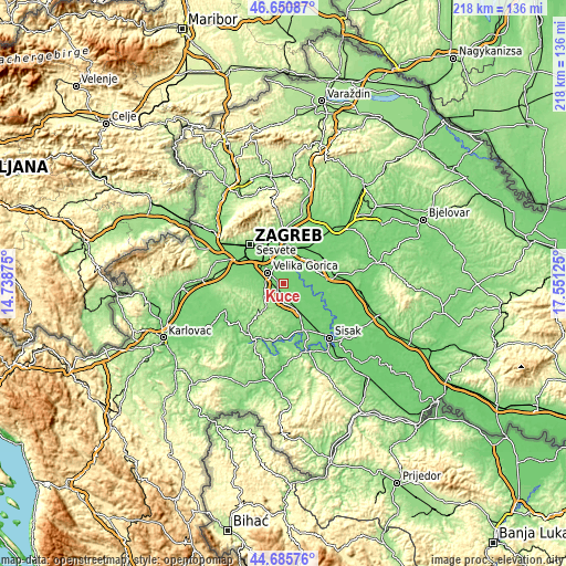 Topographic map of Kuče