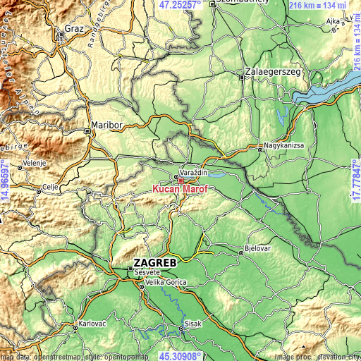 Topographic map of Kućan Marof
