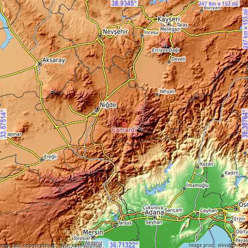 Topographic map of Çamardı