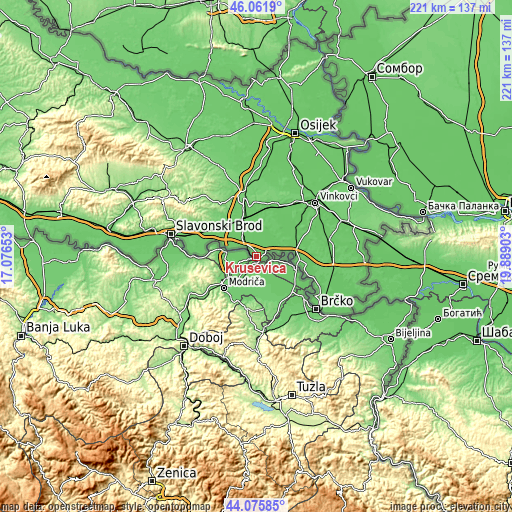 Topographic map of Kruševica