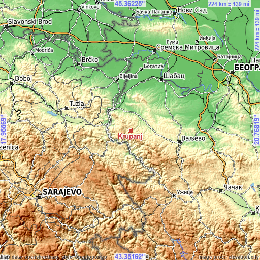 Topographic map of Krupanj