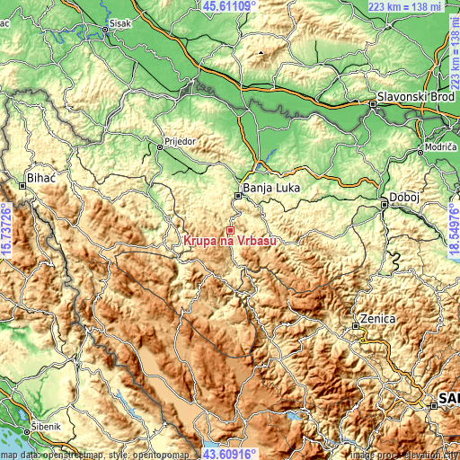 Topographic map of Krupa na Vrbasu