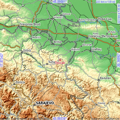 Topographic map of Teočak