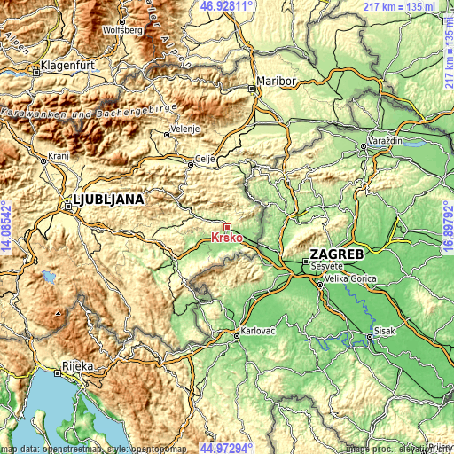 Topographic map of Krško