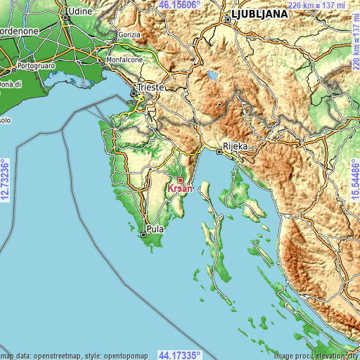 Topographic map of Kršan