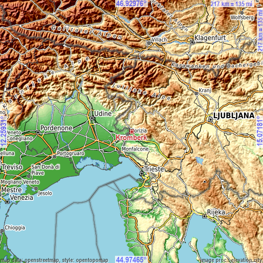 Topographic map of Kromberk